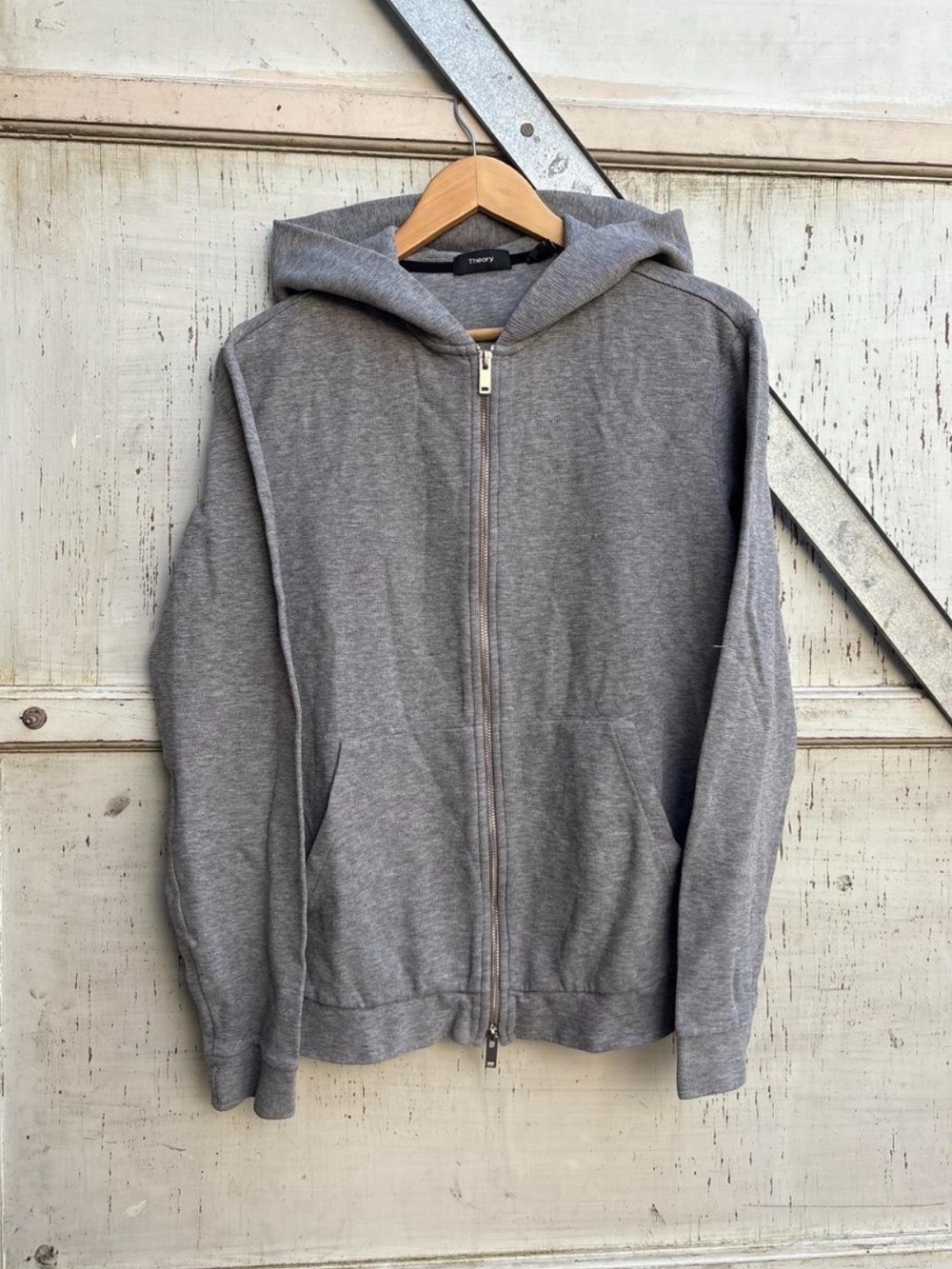 Theory Men's Heather Gray Full-Zip Thermal Hoodie Size M
